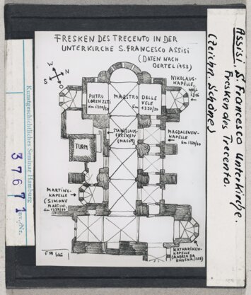 Vorschaubild Assisi, San Francesco: Unterkirche, Grundriss. Skizze Wolfgang Schöne 1954 